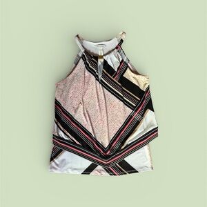 White House Black Market Pink and Black Striped Tank Top